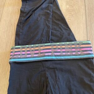 Vintage PINK Black Leggings with Colorful Waistband